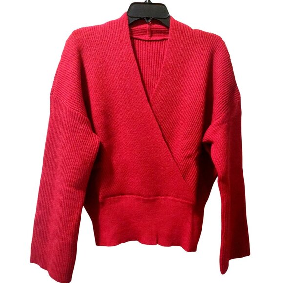 NWT Commense Women's Red Ribbed Wrap Sweater Size XL - Picture 3 of 8
